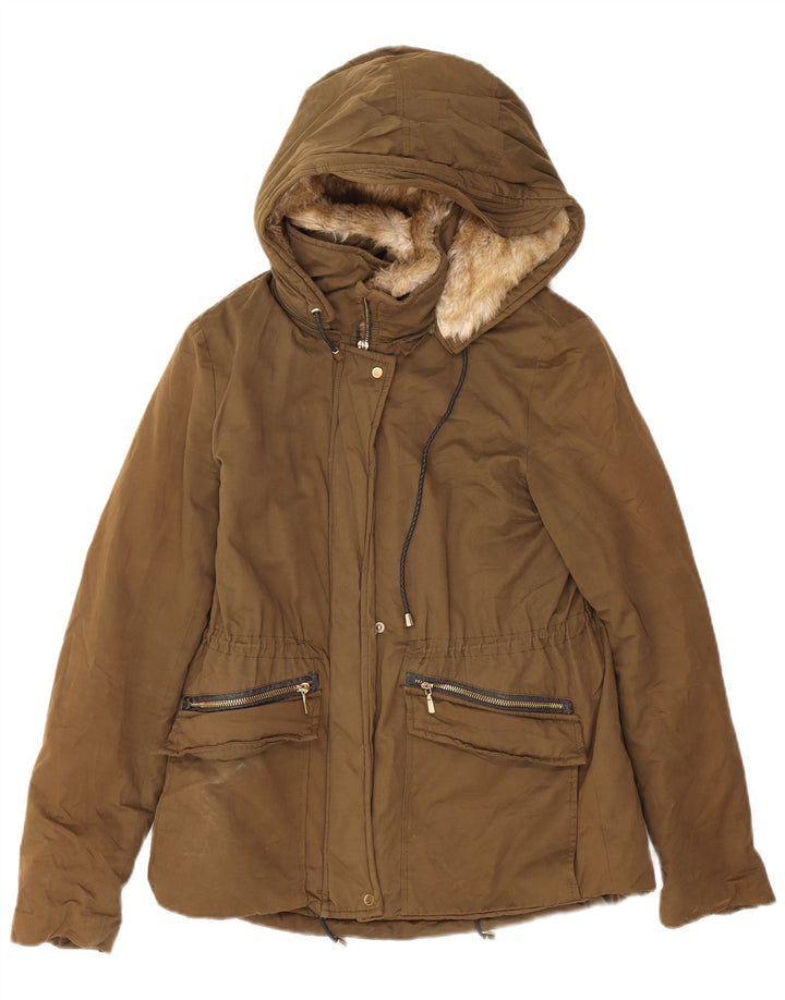 Zara Γυναικείο Trafaluc Sherpa Oversized Parka Jacket UK 10 Small Khaki