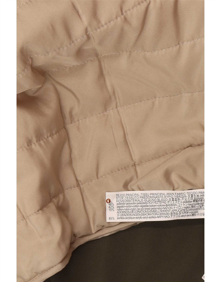 Zara Γυναικείο μπουφάν Parka με κουκούλα μεγάλου μεγέθους UK 10 Small Khaki Polyester