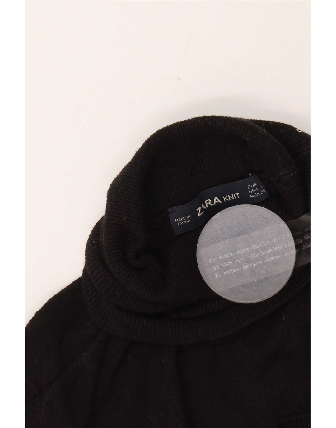 Zara Γυναικείο πουλόβερ με ρολό λαιμόκοψη UK 8 Small Black Viscose