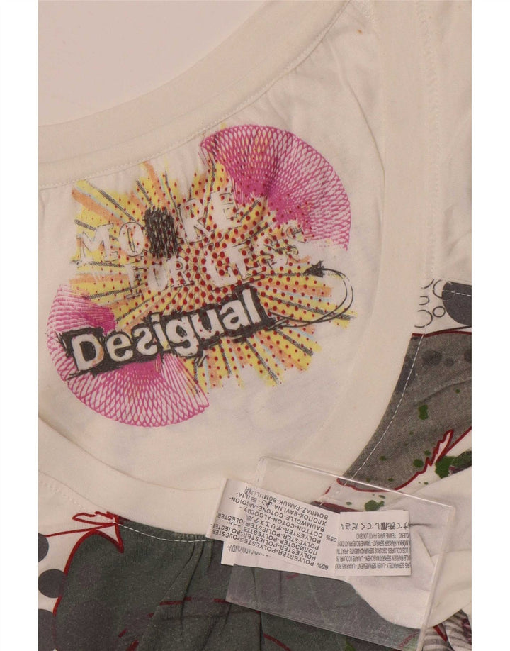 Γυναικείο γραφικό μπλουζάκι Desigual Top UK 12 Μεσαίο λευκό πολυεστέρα