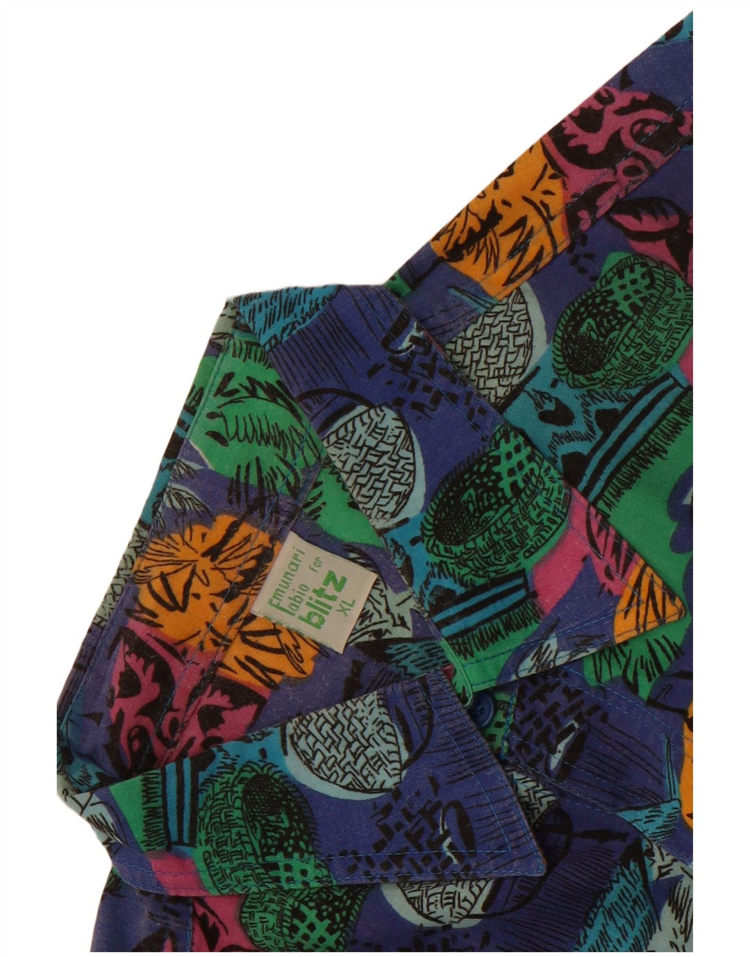 Vintage ανδρικό Abstract μοτίβο κοντομάνικο πουκάμισο XL μπλε βαμβακερό