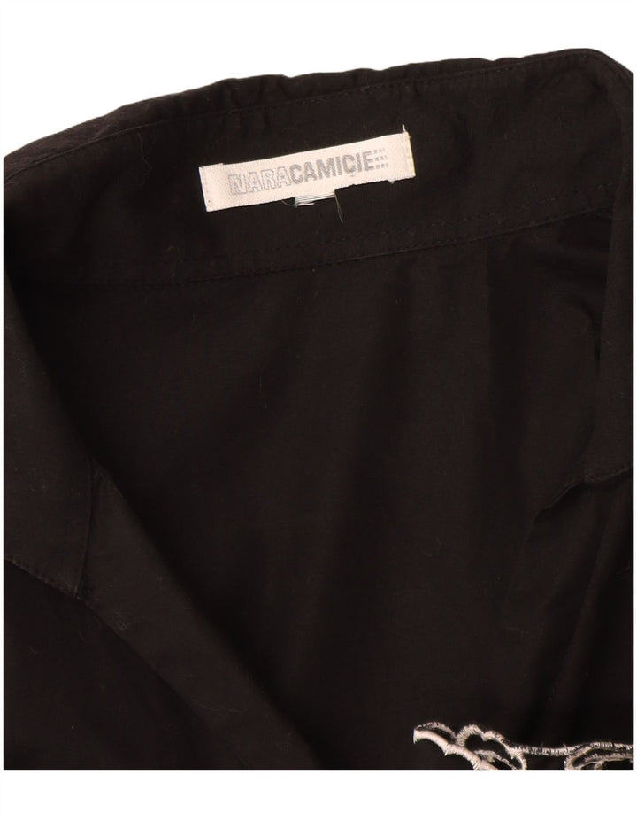 Naracamicie Γυναικείο Πουκάμισο Μπλούζα UK 12 Μεσαίο Μαύρο φλοράλ βαμβακερό