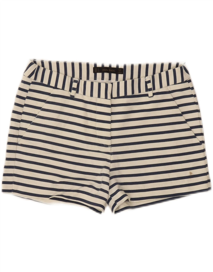 Zara Γυναικείο σορτς Chino Small W26 Λευκό ριγέ βαμβακερό
