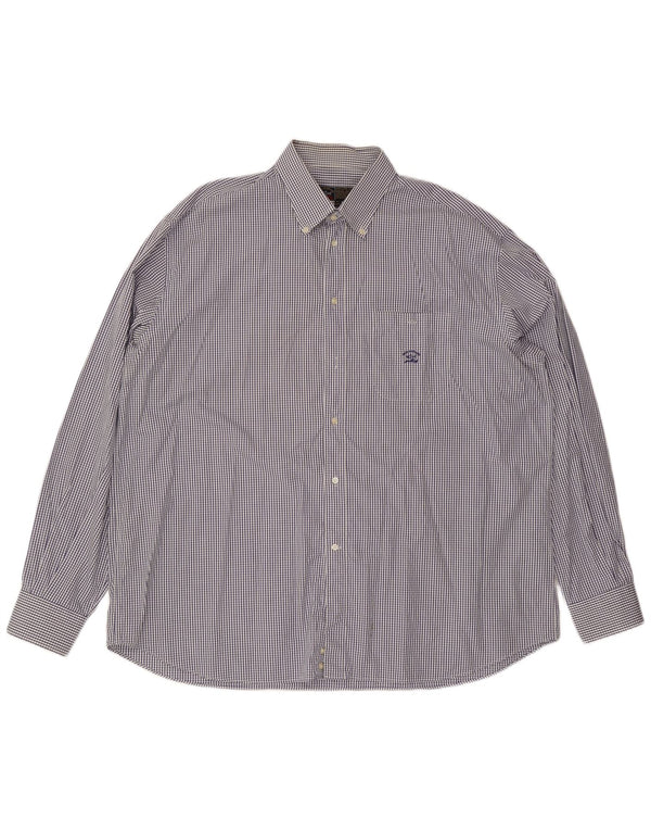 Paul & Shark Ανδρικό πουκάμισο Yachting Μέγεθος 47 18 1/2 2XL Navy Blue Check Cotton