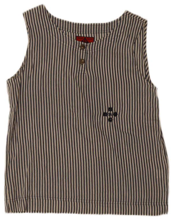 Vintage γυναικεία αμάνικη μπλούζα τοπ UK 14 Medium Blue ριγέ