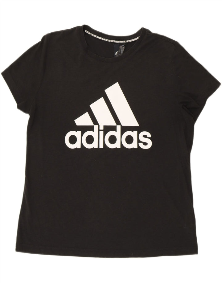 Γυναικείο γραφικό μπλουζάκι ADIDAS Top UK 20/22 XL μαύρο βαμβακερό