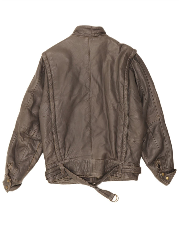 Vintage Ανδρικό Loose Fit Δερμάτινο Μπουφάν IT 44 XS Γκρι Δερμάτινο