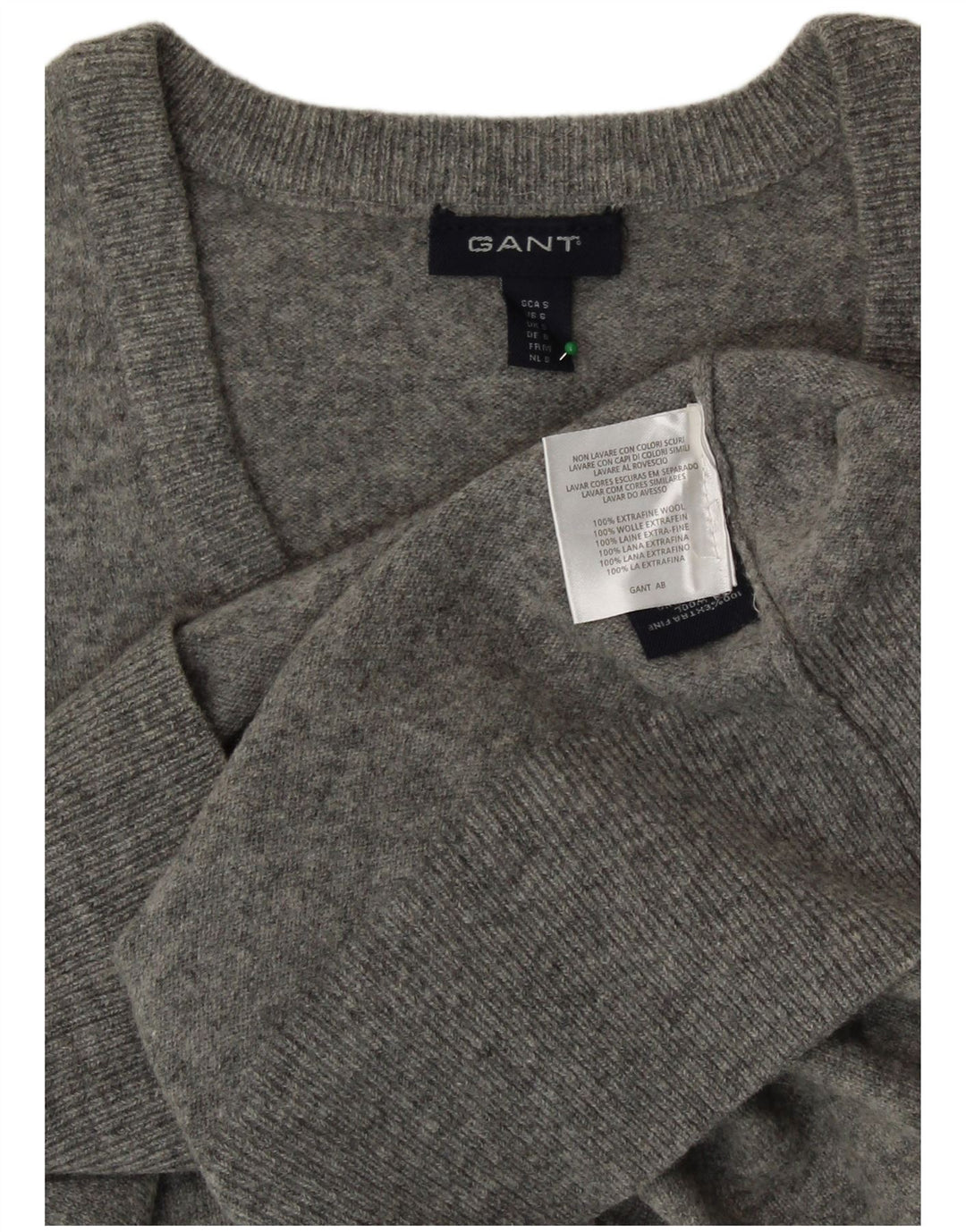Γυναικείο πουλόβερ GANT Crop με V λαιμόκοψη UK 10 Small Grey Wool