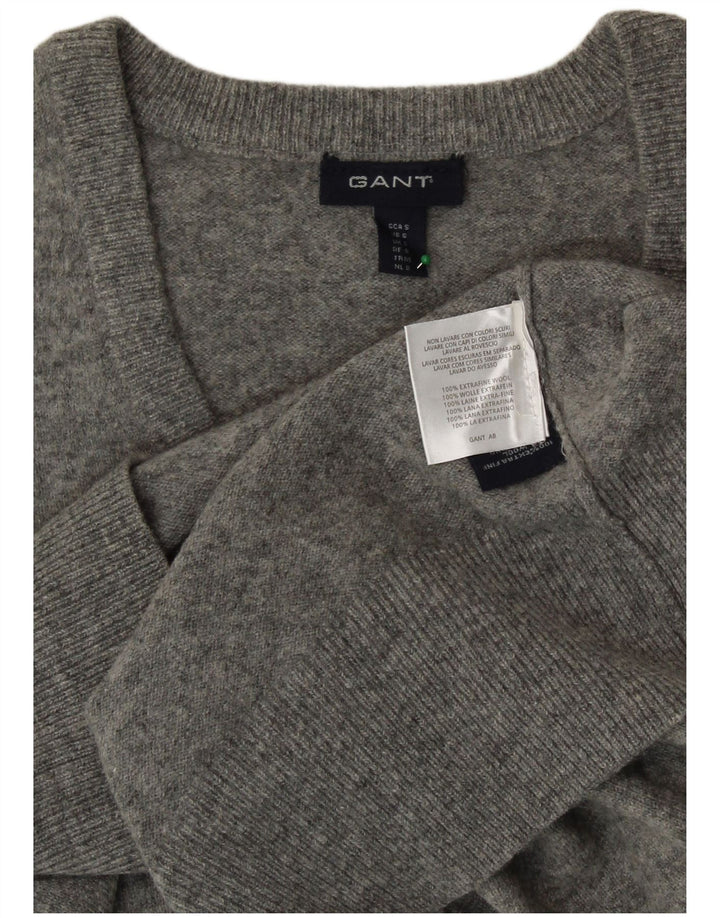 Γυναικείο πουλόβερ GANT Crop με V λαιμόκοψη UK 10 Small Grey Wool