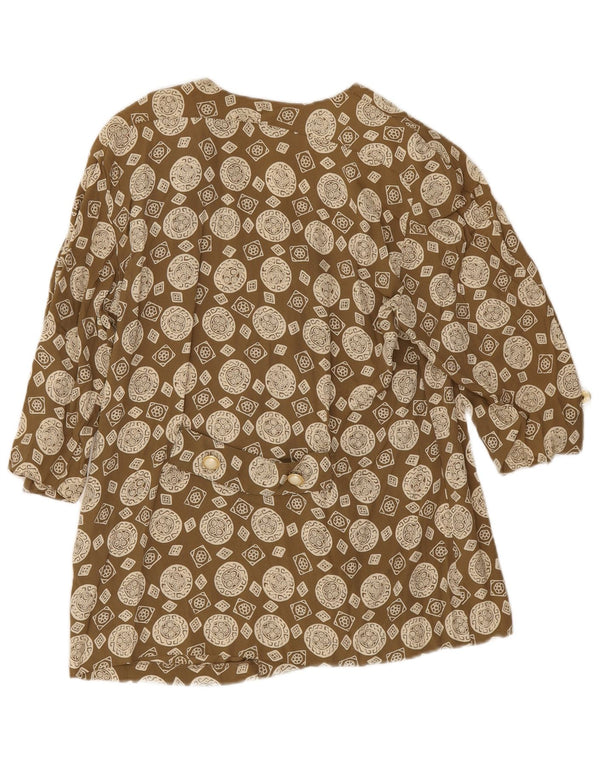Vintage γυναικείο πουκάμισο 3/4 μανίκι μπλούζα IT 43 Medium Khaki Geometric Acetate