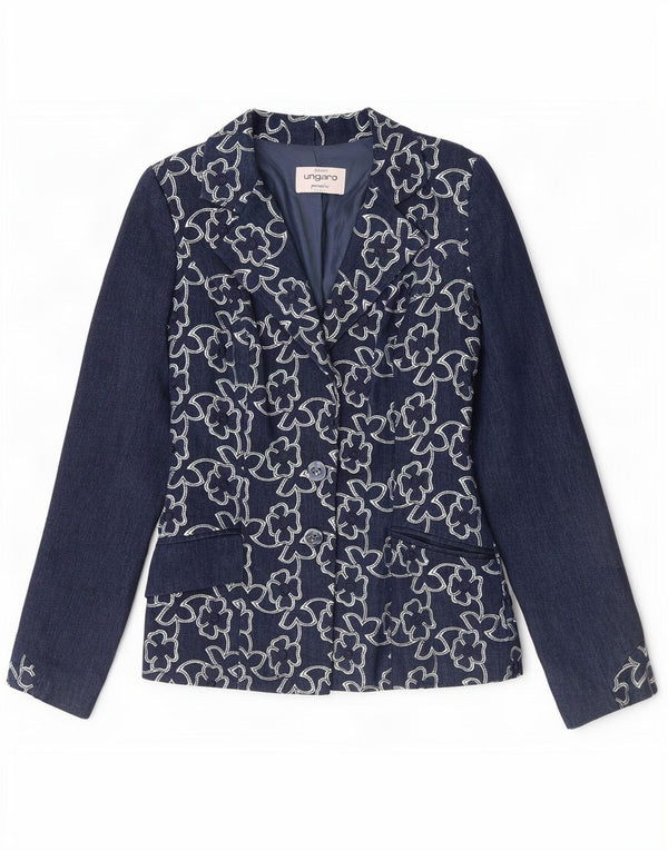 Ungaro Γυναικείο σακάκι με 2 κουμπιά UK 8 Small Navy Blue Floral