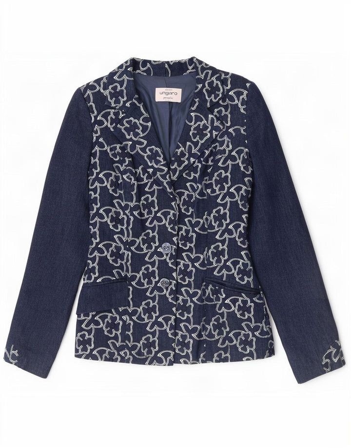 Ungaro Γυναικείο σακάκι με 2 κουμπιά UK 8 Small Navy Blue Floral