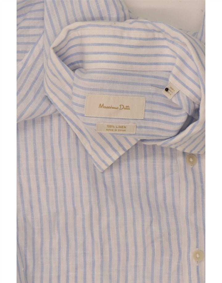 Ανδρικό πουκάμισο Massimo Dutti Λινό μεγάλο μπλε ρίγες