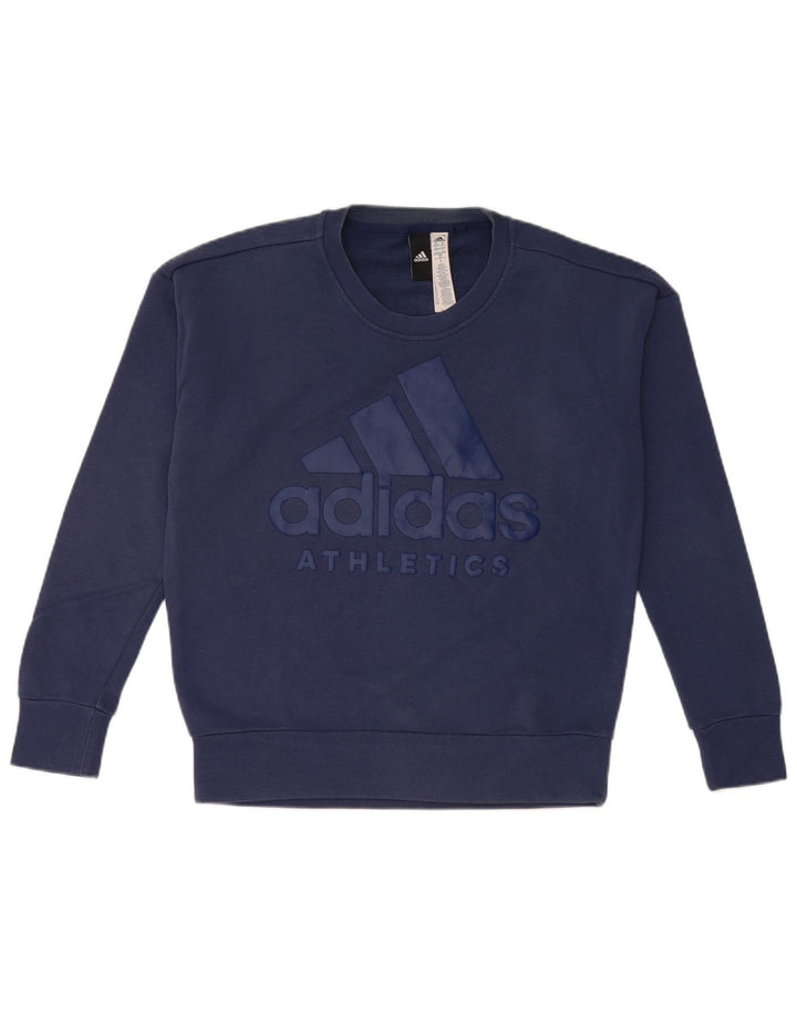 ADIDAS Womens Oversized Graphic Sweatshirt Jumper UK 8/10 Small Navy Blue