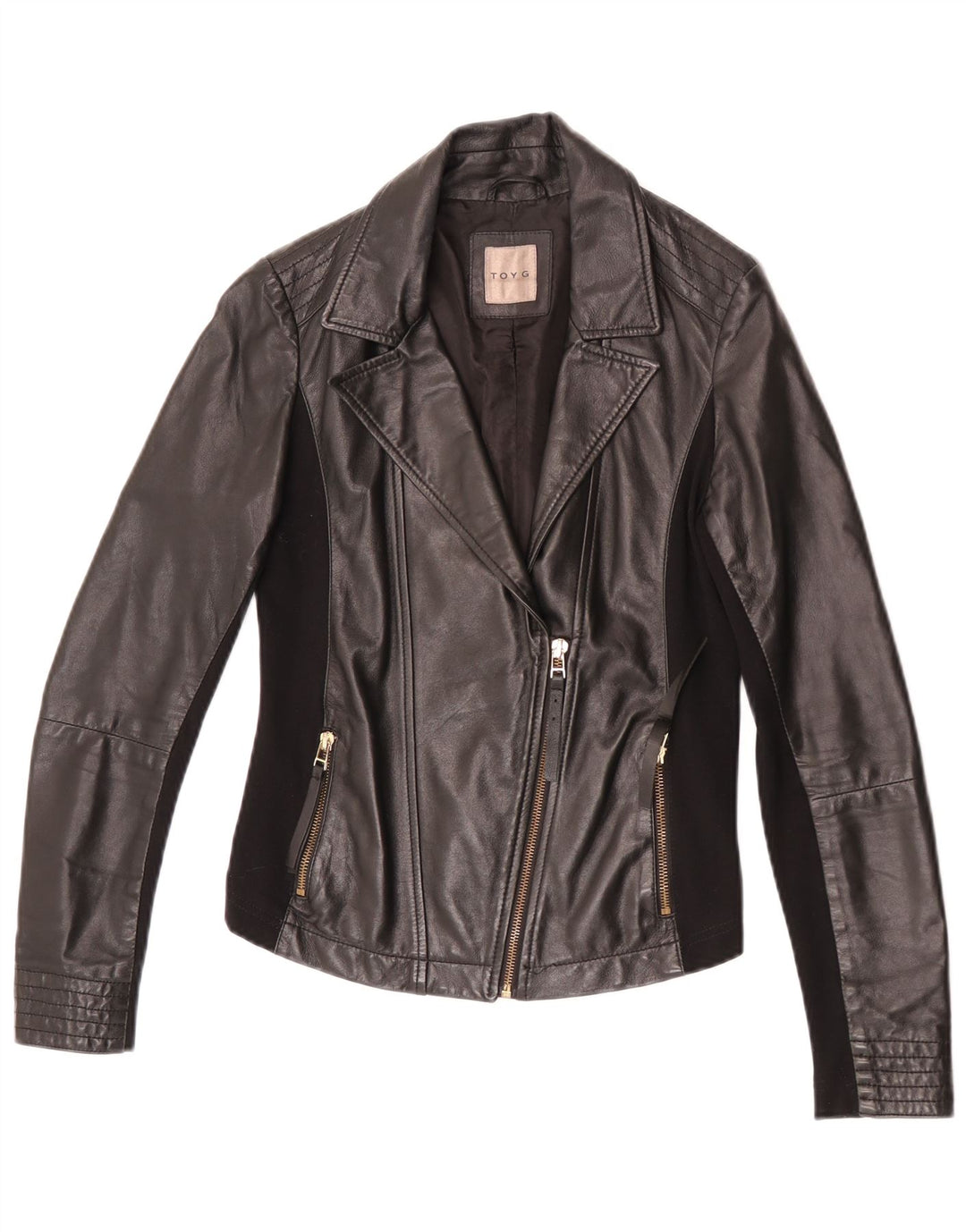 Toy G Γυναικείο Crop Leather Biker Jacket UK 8 Small Black Leather
