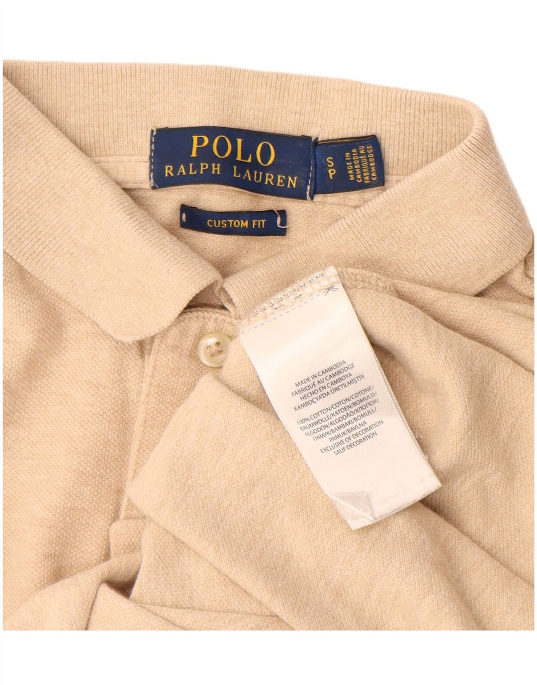 POLO RALPH LAUREN Ανδρικό μπλουζάκι πόλο με προσαρμοσμένη εφαρμογή Μικρό μπεζ βαμβακερό