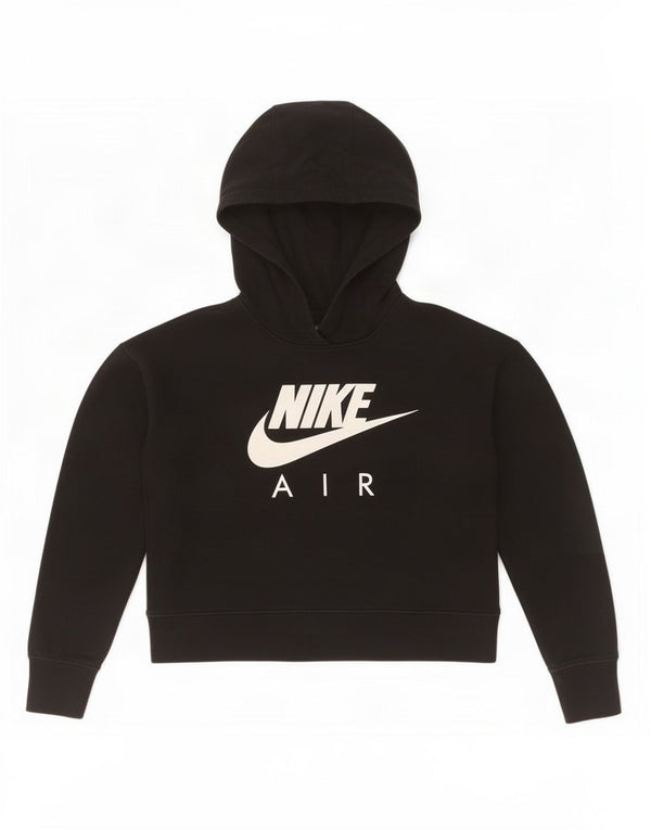 Nike Girls Crop Graphic Hoodie Jumper 10-11 ετών Medium Black Cotton