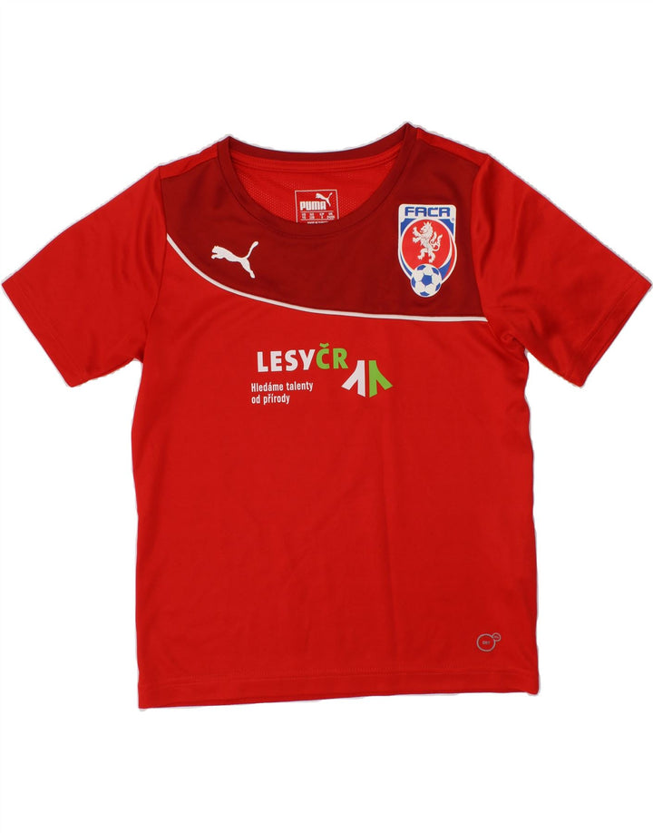 PUMA Boys Graphic T-Shirt Top 7-8 Years Small Red Colourblock Polyester Vintage Puma and Second-Hand Puma from Messina Hembry 