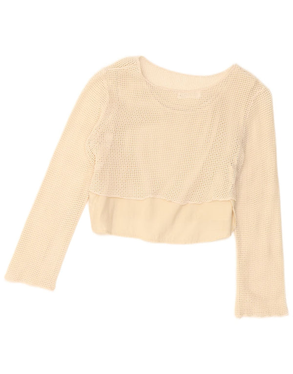 Zara Girls Crop Top με βελονάκι μακρυμάνικο 13-14 ετών Μπεζ βαμβακερό