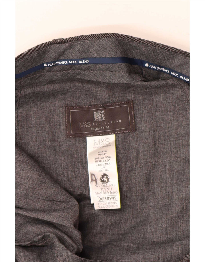 Marks & Spencer Ανδρικό ίσιο παντελόνι με κανονική εφαρμογή W40 L29 Γκρι μαλλί