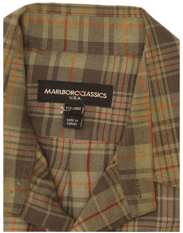 Ανδρικό πουκάμισο Marlboro Classics Φανελένιο μεγάλο χακί τσεκ