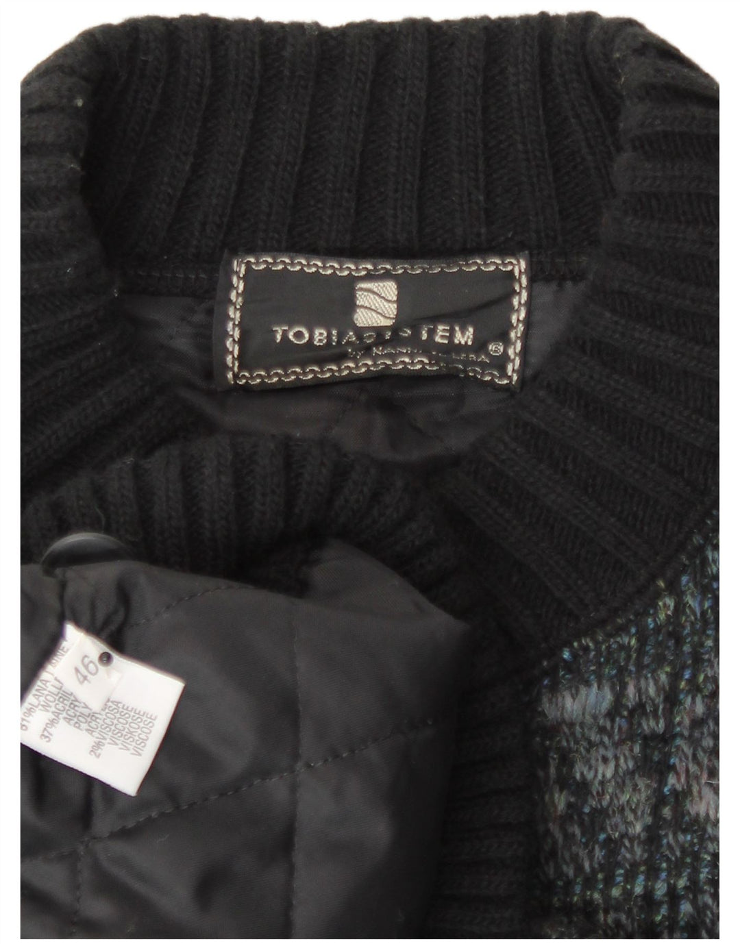 Tobia System Ανδρικό πλεκτό μπουφάν bomber EU 46 Small Navy Blue Check Wool Retro