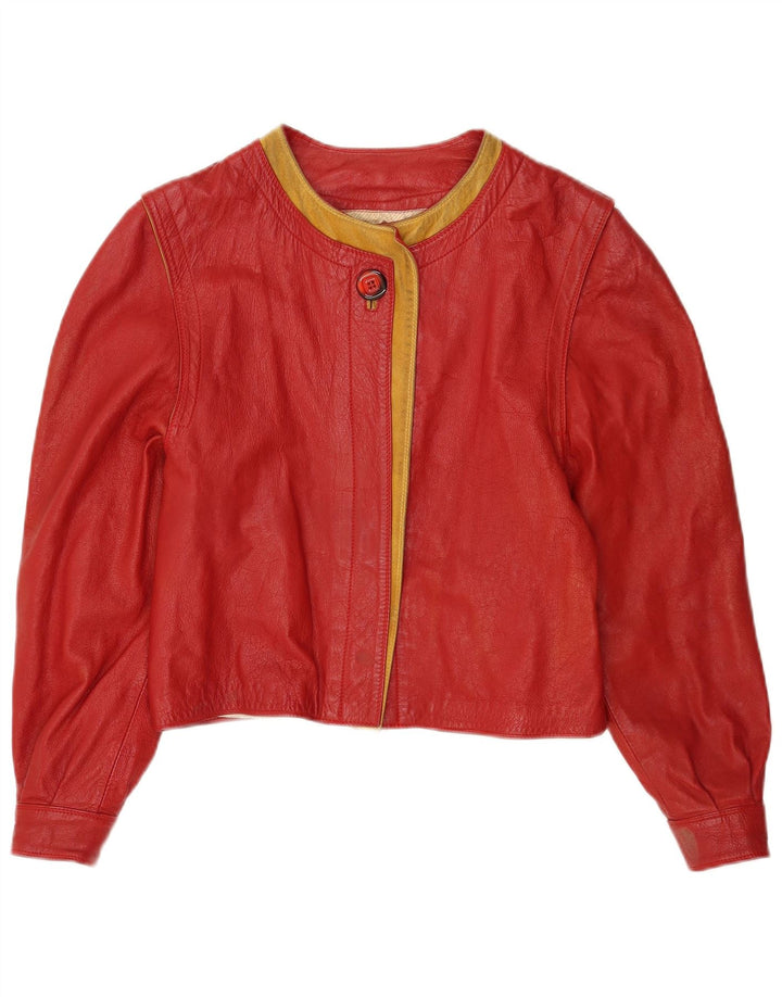 Marcos Γυναικείο Crop Δερμάτινο Μπουφάν IT 44 Medium Red Colourblock Leather