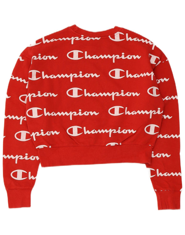 Champion Womens Crop Graphic Oversized φούτερ Jumper UK 6 XS Red Cotton
