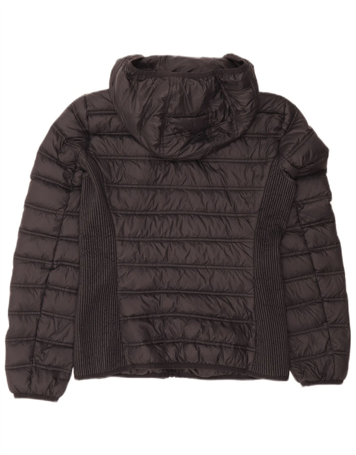 Vintage γυναικείο μπουφάν με κουκούλα με επένδυση UK 12 μεσαίου γκρι χρώματος πολυαμίδιο