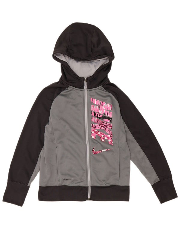 NIKE Girls Therma-Fit Zip Hoodie πουλόβερ 12-13 ετών μεγάλο γκρι