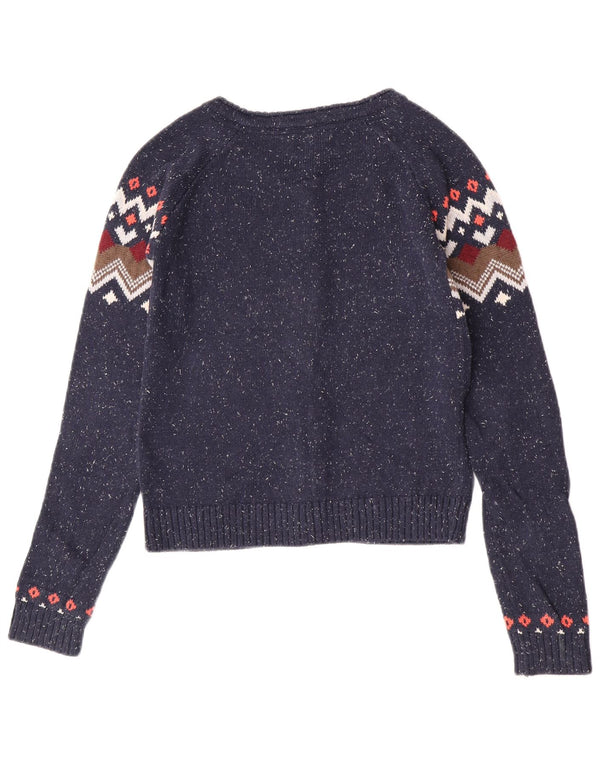 Γυναικείο πουλόβερ ζακέτα Fat Face UK 8 Small Navy Blue Fair Isle Cotton
