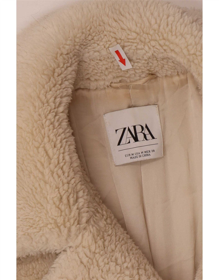 Zara Γυναικείο Teddy Bear Παλτό με διπλό στήθος UK 14 Medium Off White