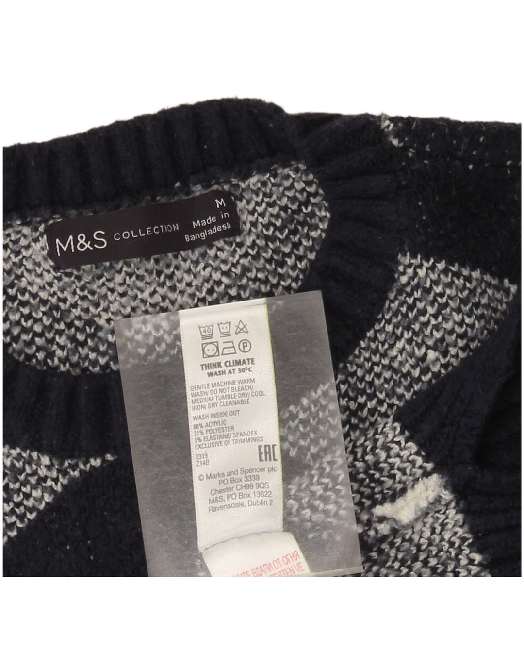 Marks & Spencer Womens Crew Neck Jumper πουλόβερ UK 14 Medium Black Check