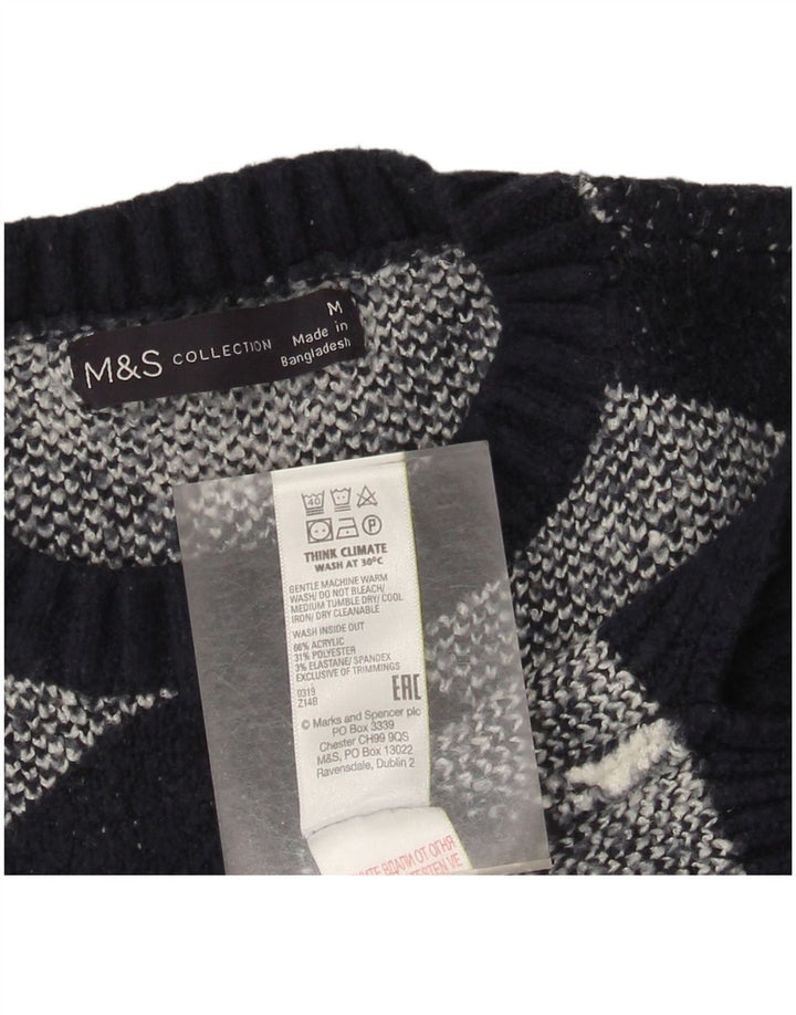 Marks & Spencer Womens Crew Neck Jumper πουλόβερ UK 14 Medium Black Check