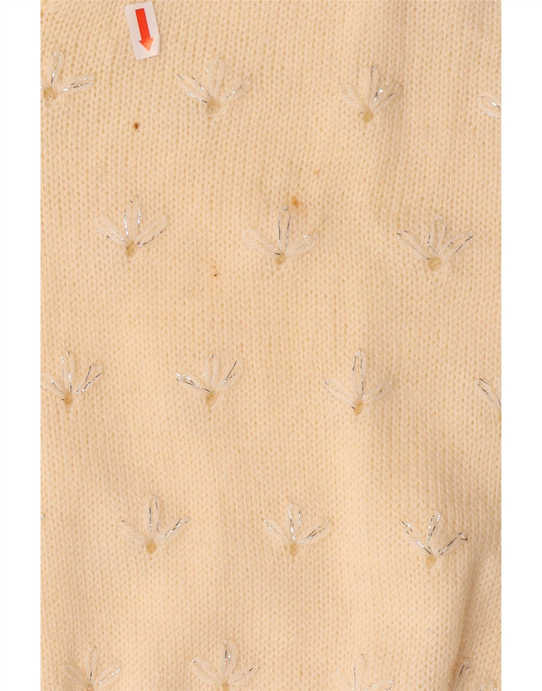 VINTAGE Γυναικείο πουλόβερ με V λαιμόκοψη UK 14 Medium Off White Floral