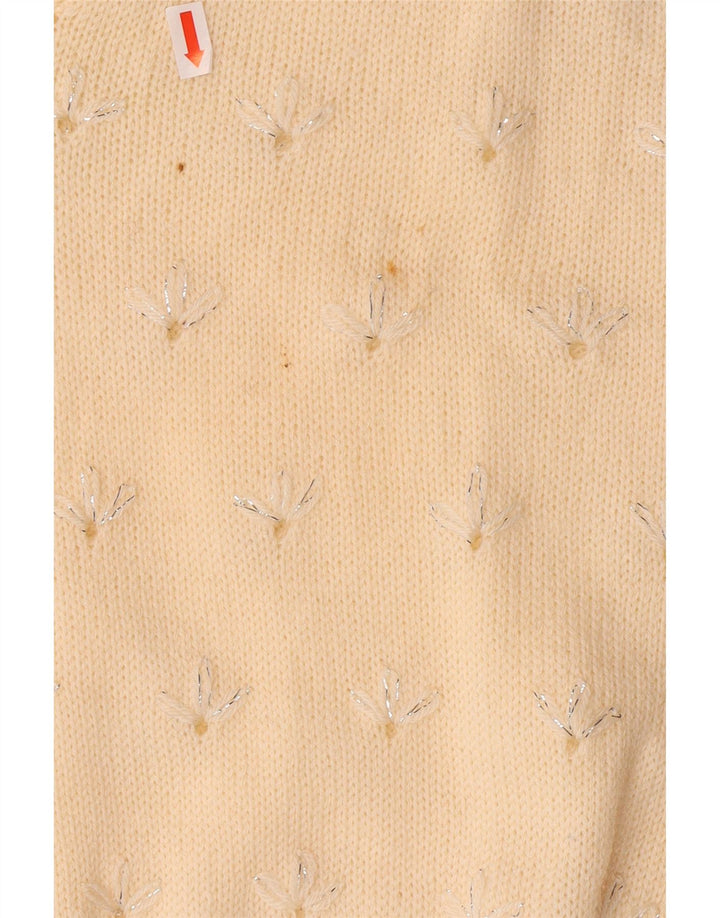 VINTAGE Γυναικείο πουλόβερ με V λαιμόκοψη UK 14 Medium Off White Floral