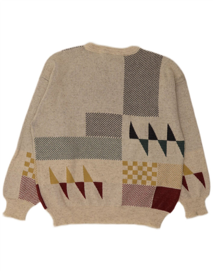 Vintage ανδρικό πουλόβερ με λαιμόκοψη IT 48 Medium Off White γεωμετρικό μαλλί