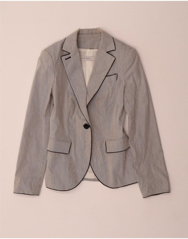 ZARA Womens 1 Button Blazer Jacket UK 10 Small Blue Pinstripe