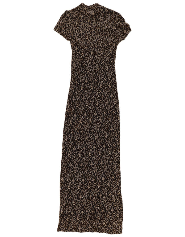 WALLIS Γυναικείο μάξι δαντελένιο φόρεμα UK 8 Small Black Floral Viscose