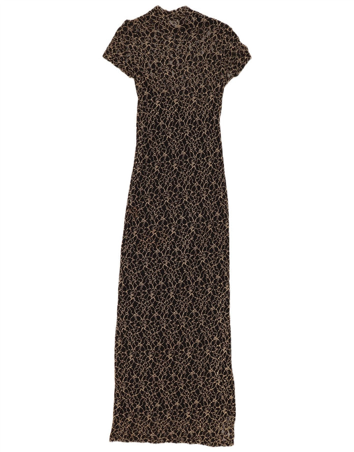 WALLIS Γυναικείο μάξι δαντελένιο φόρεμα UK 8 Small Black Floral Viscose