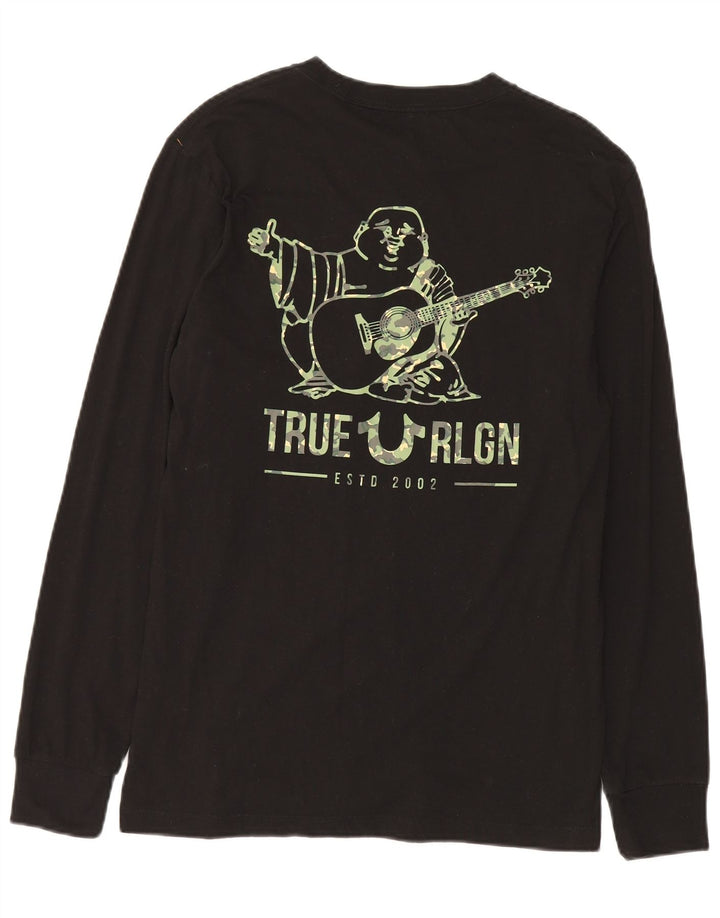 True Religion Ανδρικό γραφικό τοπ μακρυμάνικο μικρό μαύρο βαμβακερό