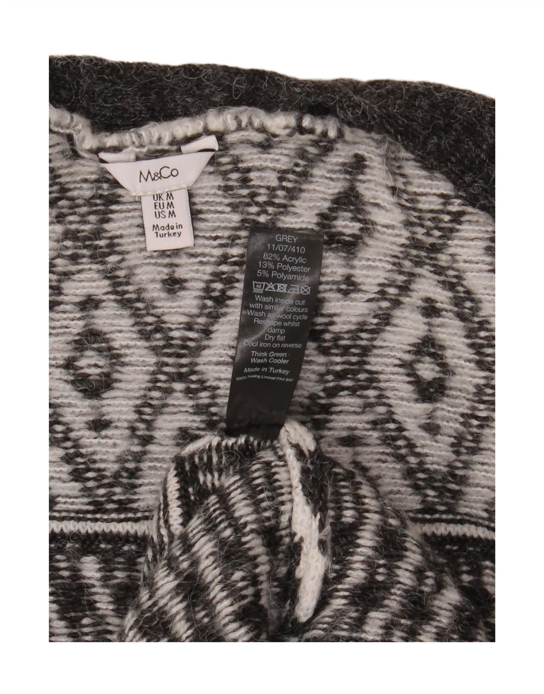 Γυναικεία ανοιχτή ζακέτα M&CO UK 14 Medium Grey Argyle/Diamond Acrylic