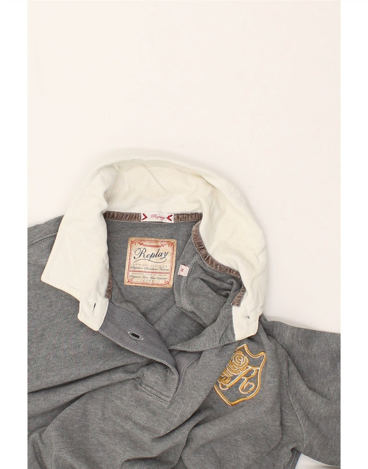 REPLAY Womens Long Sleeve Polo Shirt UK 14 Medium Grey Cotton | Vintage Replay | Thrift | Second-Hand Replay | Used Clothing | Messina Hembry 
