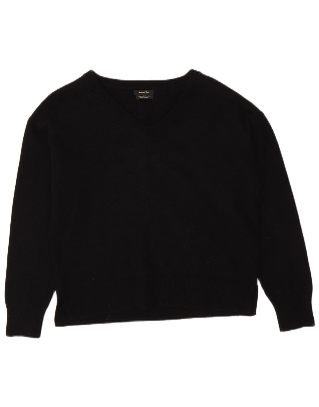 Massimo Dutti Γυναικείο πουλόβερ με λαιμόκοψη με V λαιμόκοψη UK 14 μεσαίο μαύρο μαλλί