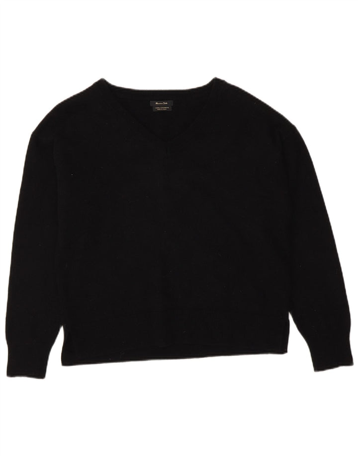 Massimo Dutti Γυναικείο πουλόβερ με λαιμόκοψη με V λαιμόκοψη UK 14 μεσαίο μαύρο μαλλί