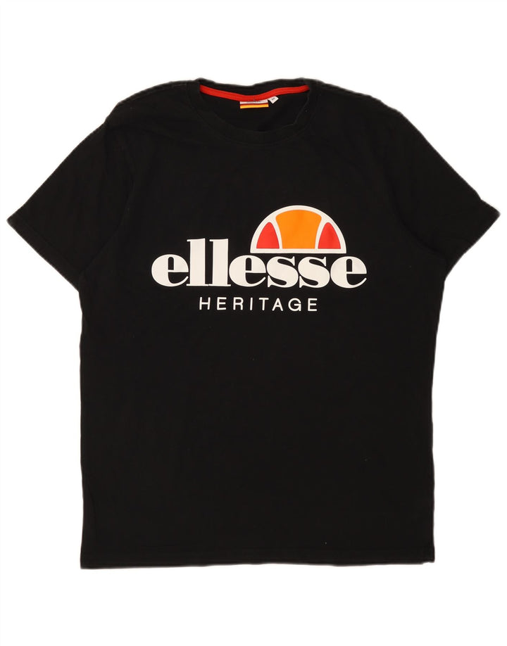 Ανδρικό γραφικό T-Shirt Ellesse Top Μεσαίο μαύρο βαμβακερό