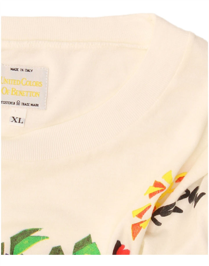 BENETTON Ανδρικό γραφικό T-Shirt Top XL Off White