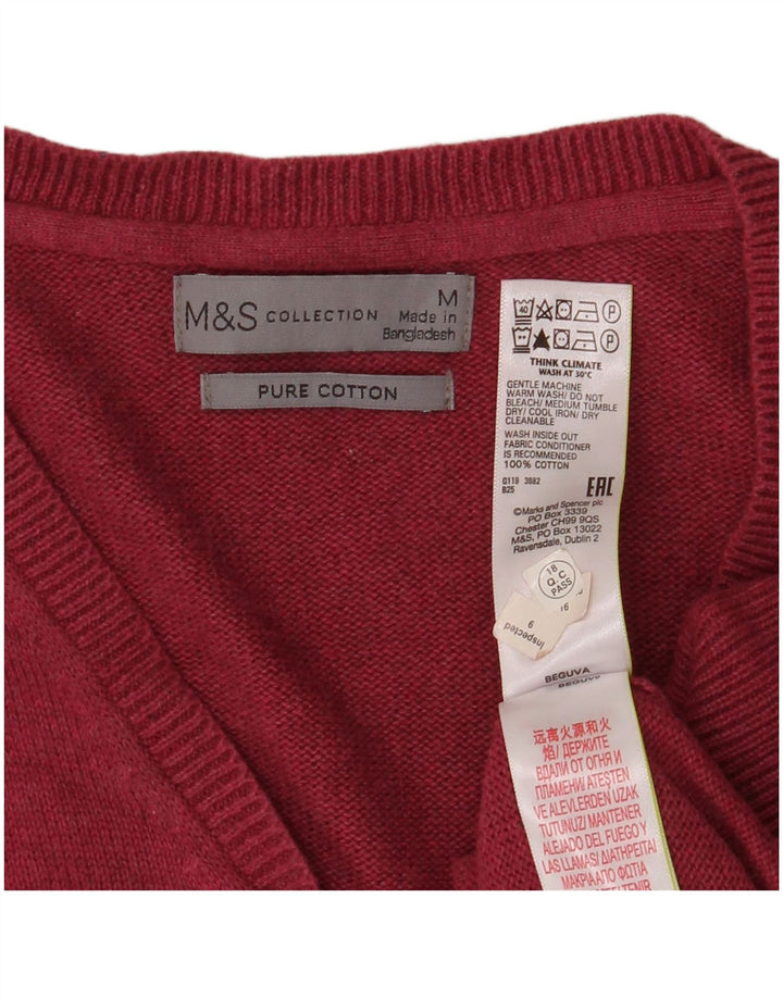 Marks & Spencer Ανδρικό πουλόβερ με λαιμόκοψη με V λαιμόκοψη Μεσαίο βαμβακερό μπορντό