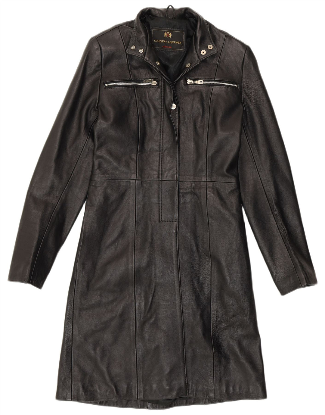 VINTAGE Γυναικείο Δερμάτινο Παλτό UK 8 Small Black Leather