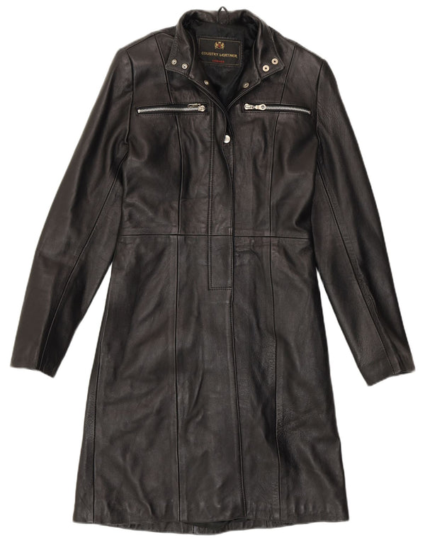 VINTAGE Γυναικείο Δερμάτινο Παλτό UK 8 Small Black Leather